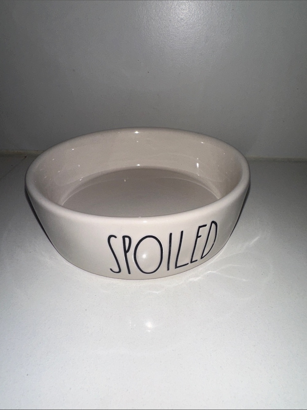 Rae Dunn Ceramic 'SPOILED' Pet Bowl - Cream with Black Lettering